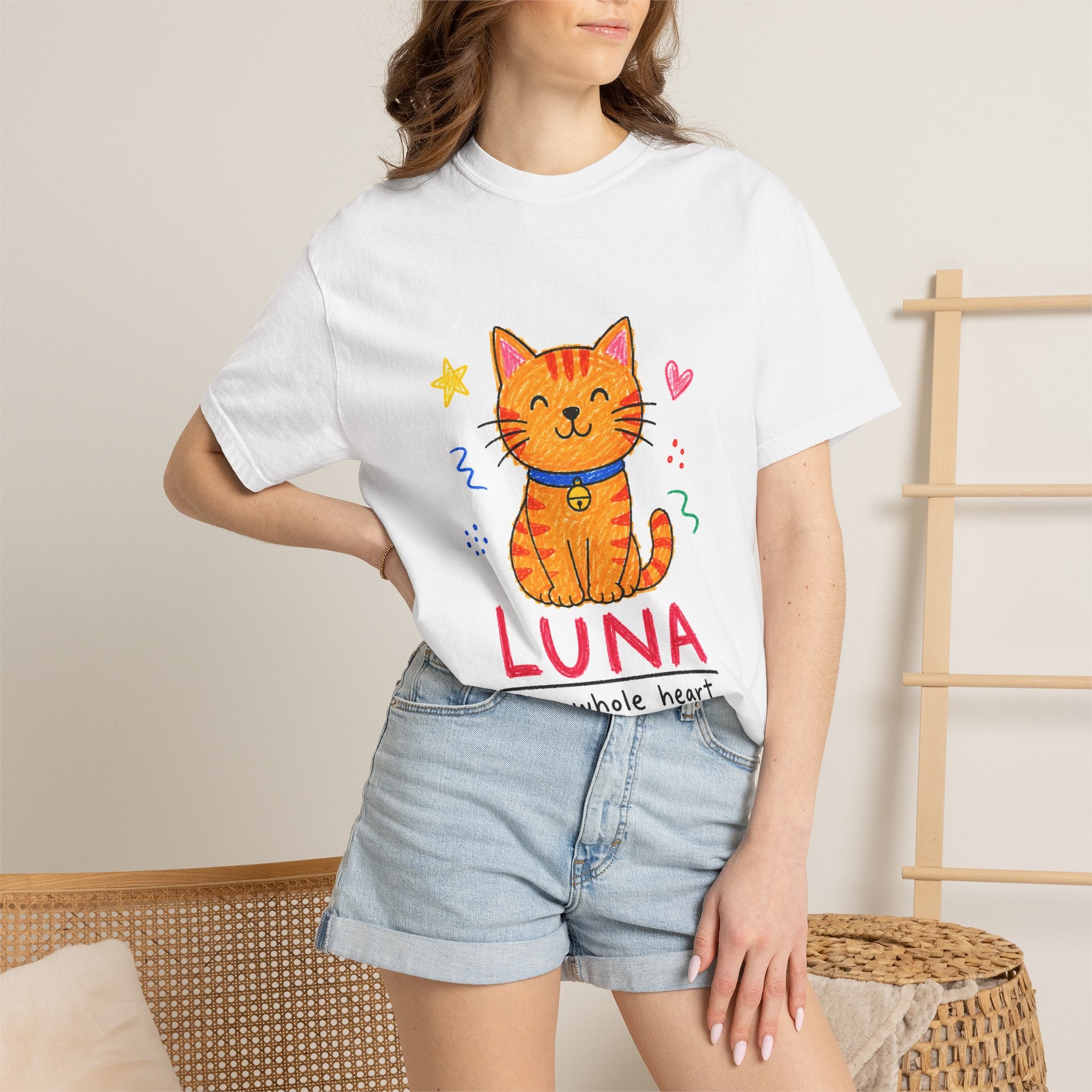 PawJoy Tabby Cat Custom Name Crayon Tee
