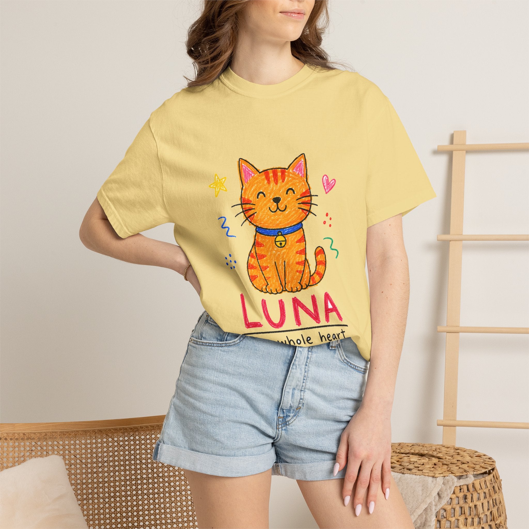PawJoy Tabby Cat Custom Name Crayon Tee
