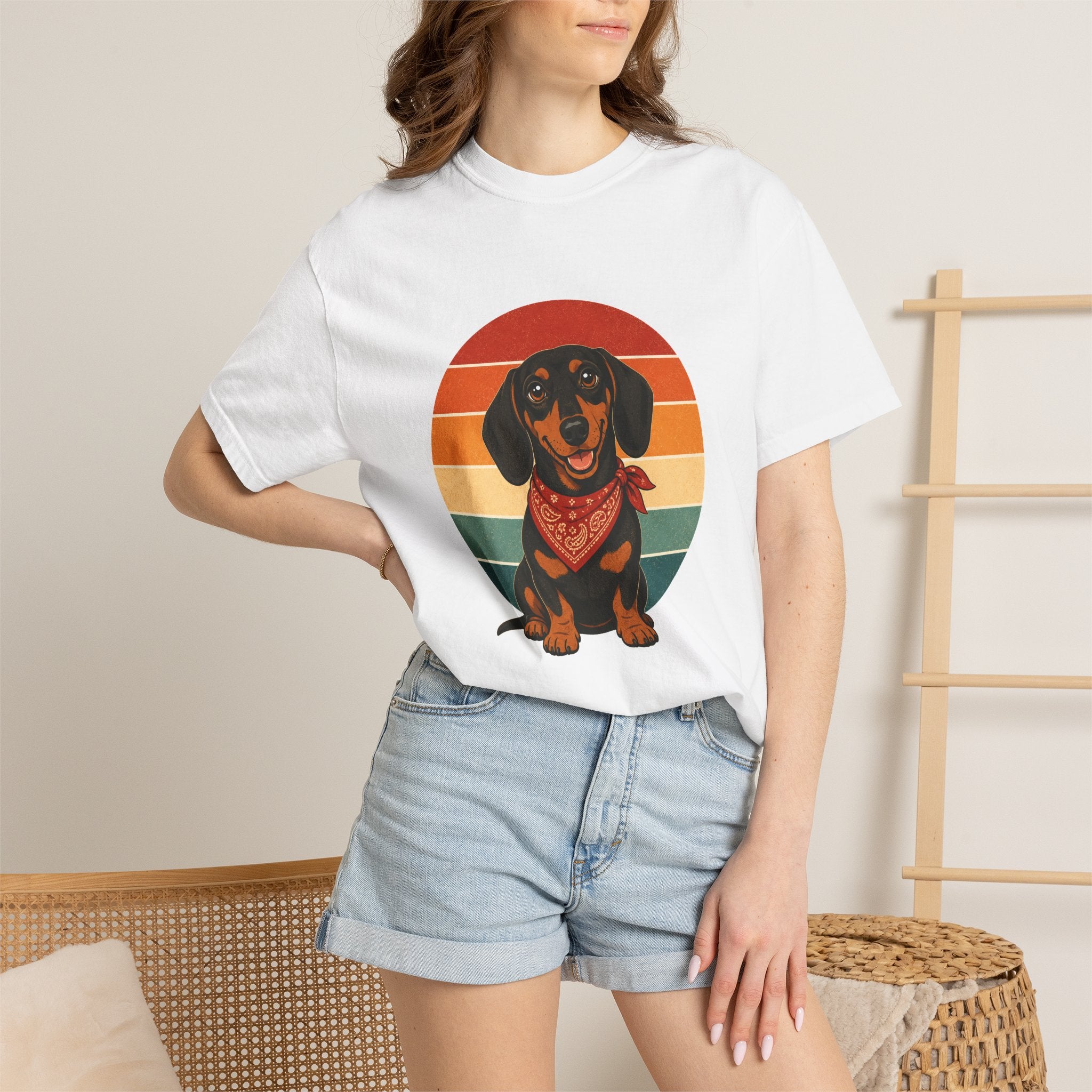 PawJoy Dachshund Bandana Retro Sunset Tee
