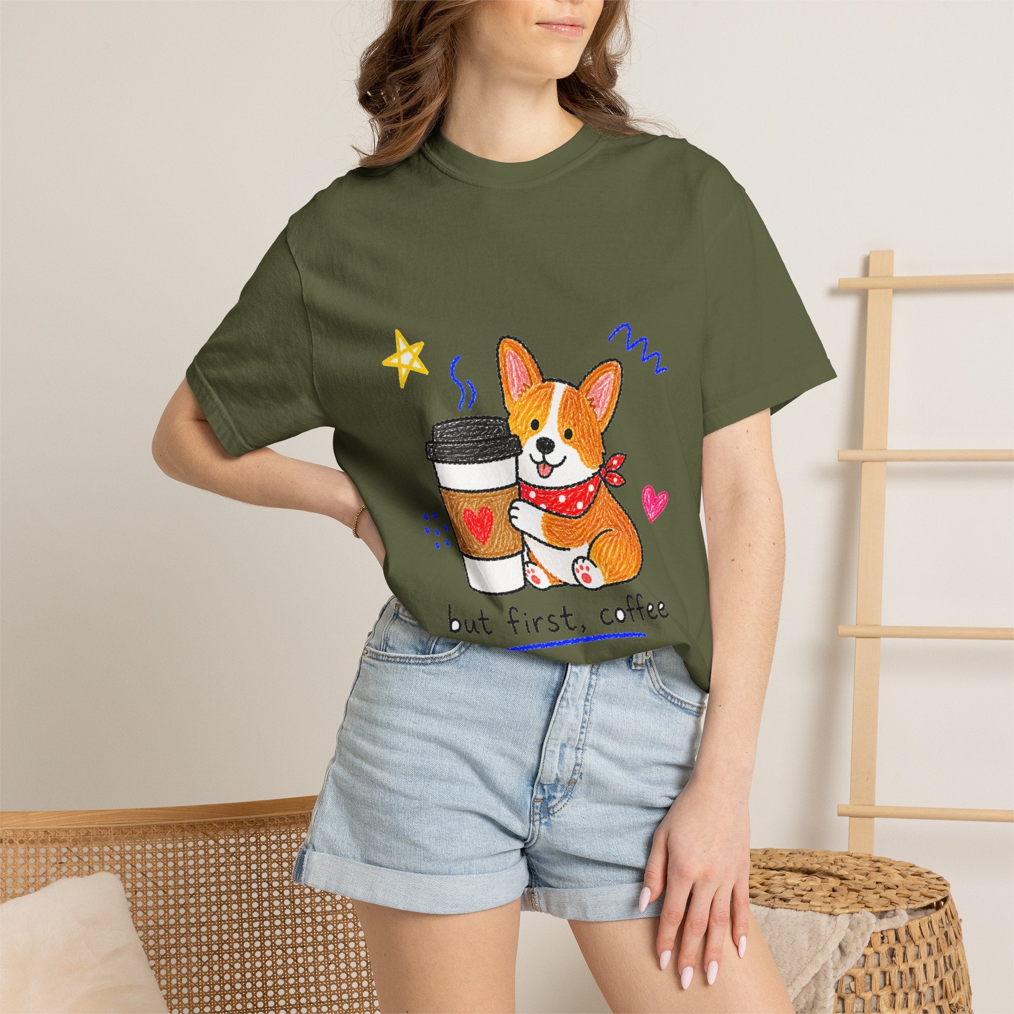PawJoy Corgi Coffee Crayon Tee