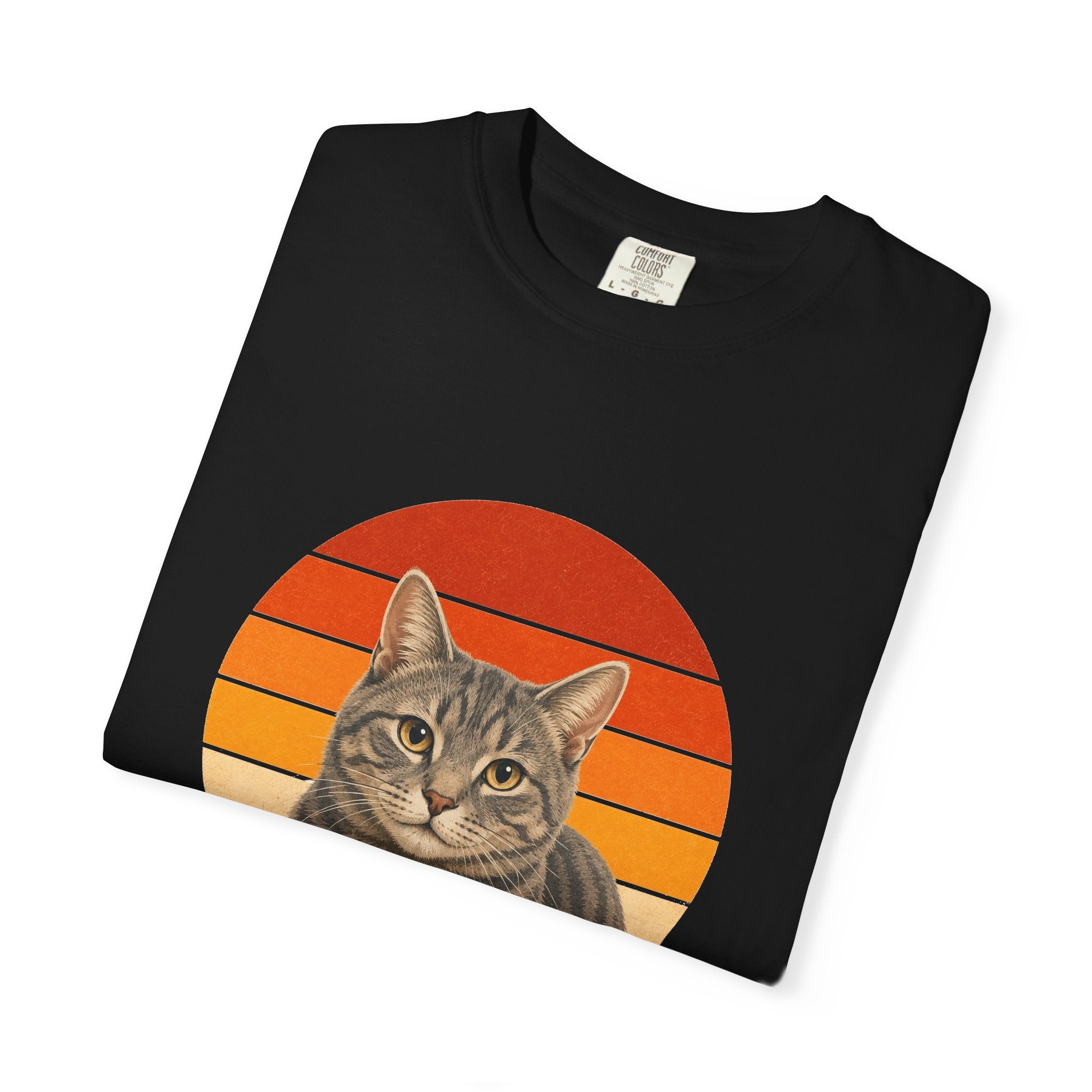 PawJoy Grey Tabby Cat Retro Sunset Tee