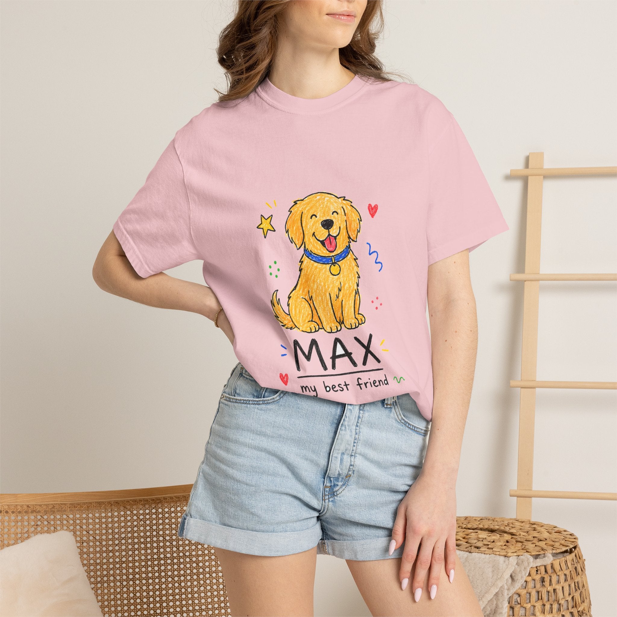 PawJoy Golden Retriever Custom Name Crayon Tee