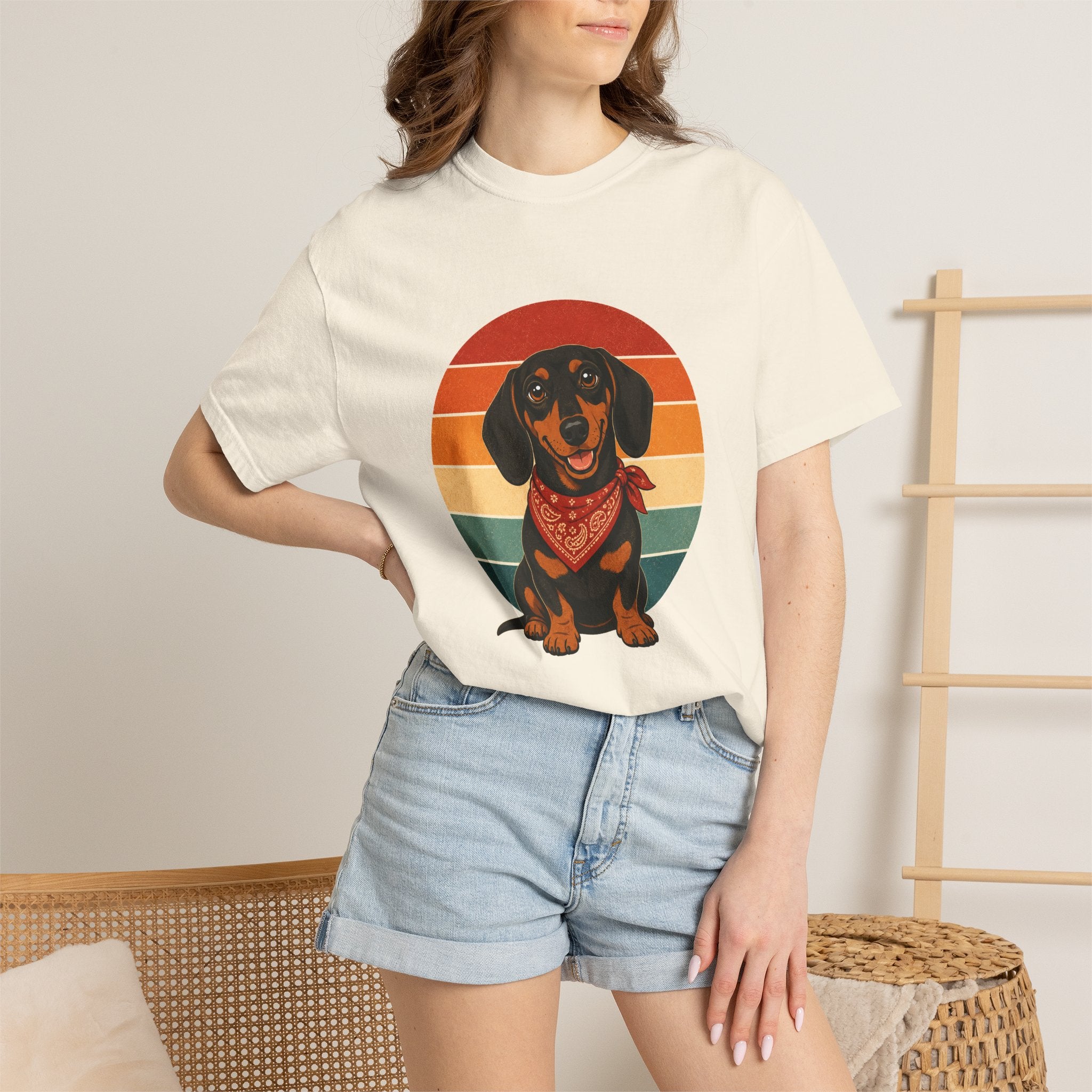 PawJoy Dachshund Bandana Retro Sunset Tee