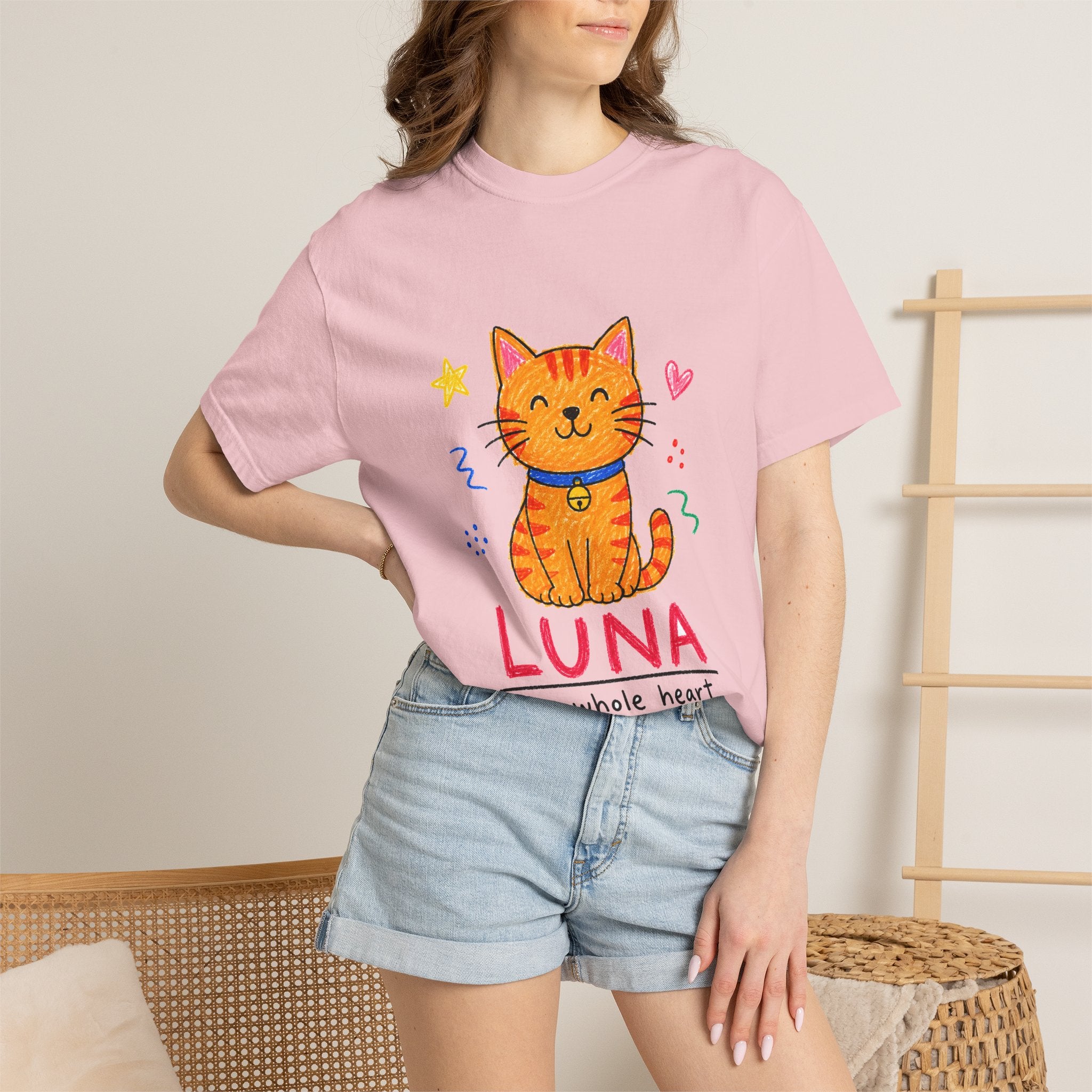 PawJoy Tabby Cat Custom Name Crayon Tee