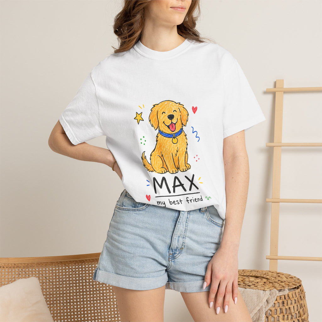 PawJoy Golden Retriever Custom Name Crayon Tee
