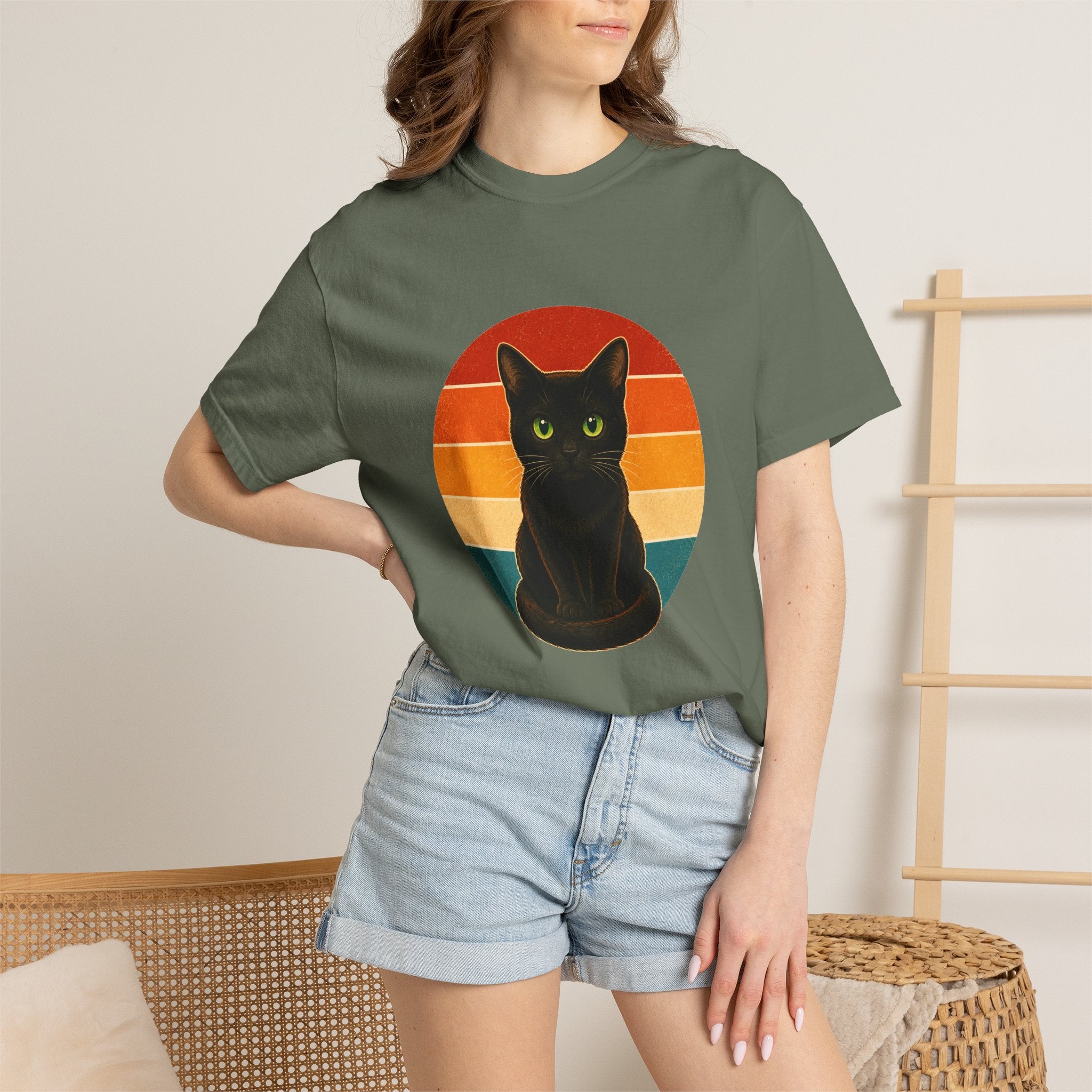 PawJoy Black Cat Retro Sunset Tee