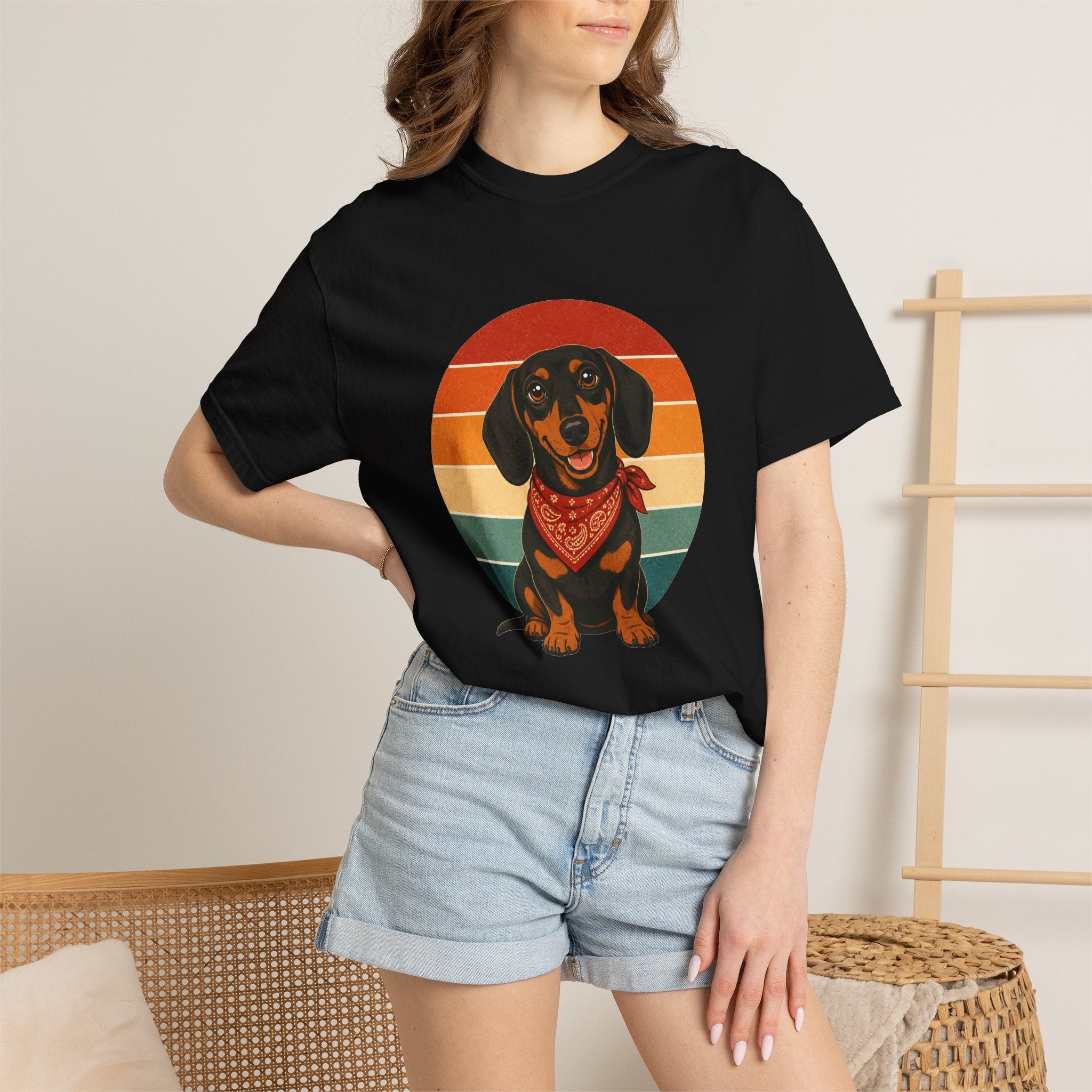 PawJoy Dachshund Bandana Retro Sunset Tee