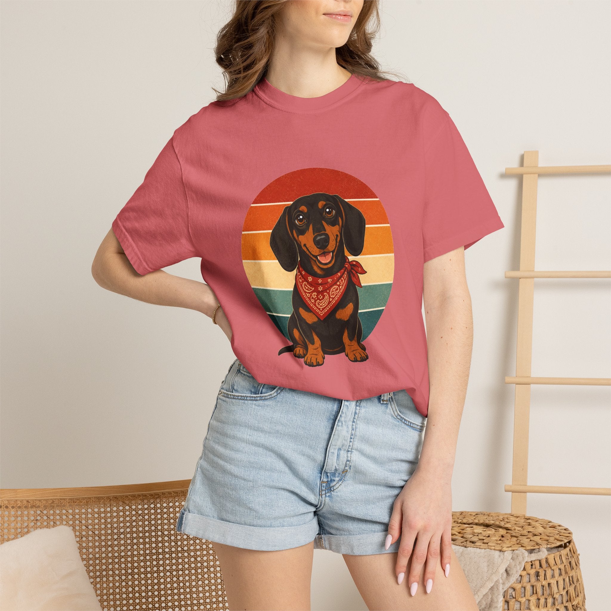 PawJoy Dachshund Bandana Retro Sunset Tee