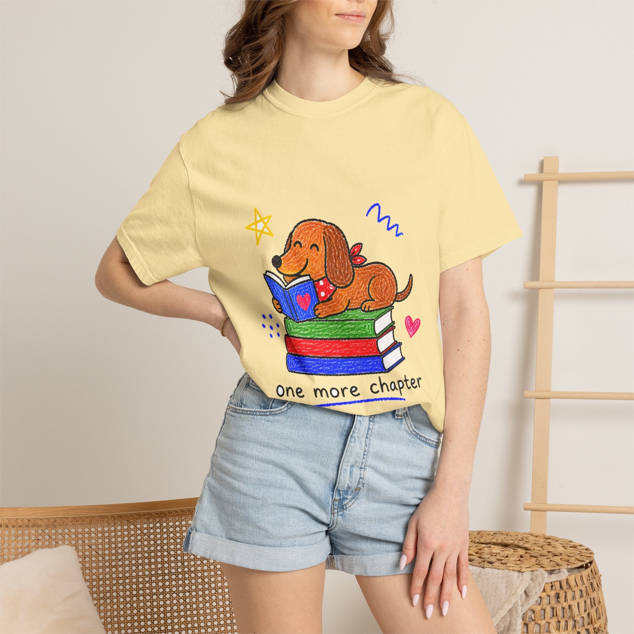 PawJoy Dachshund Book Lover Crayon Tee