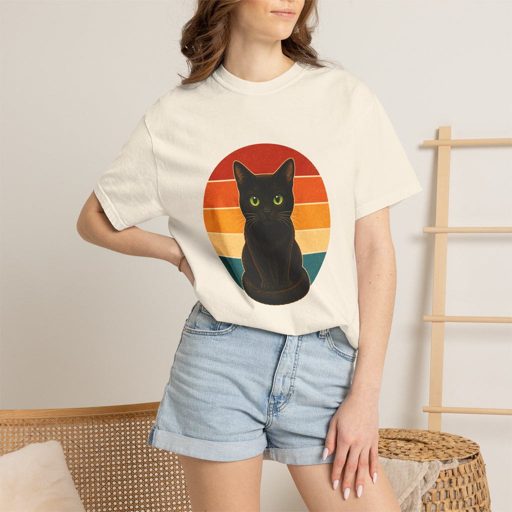 PawJoy Black Cat Retro Sunset Tee