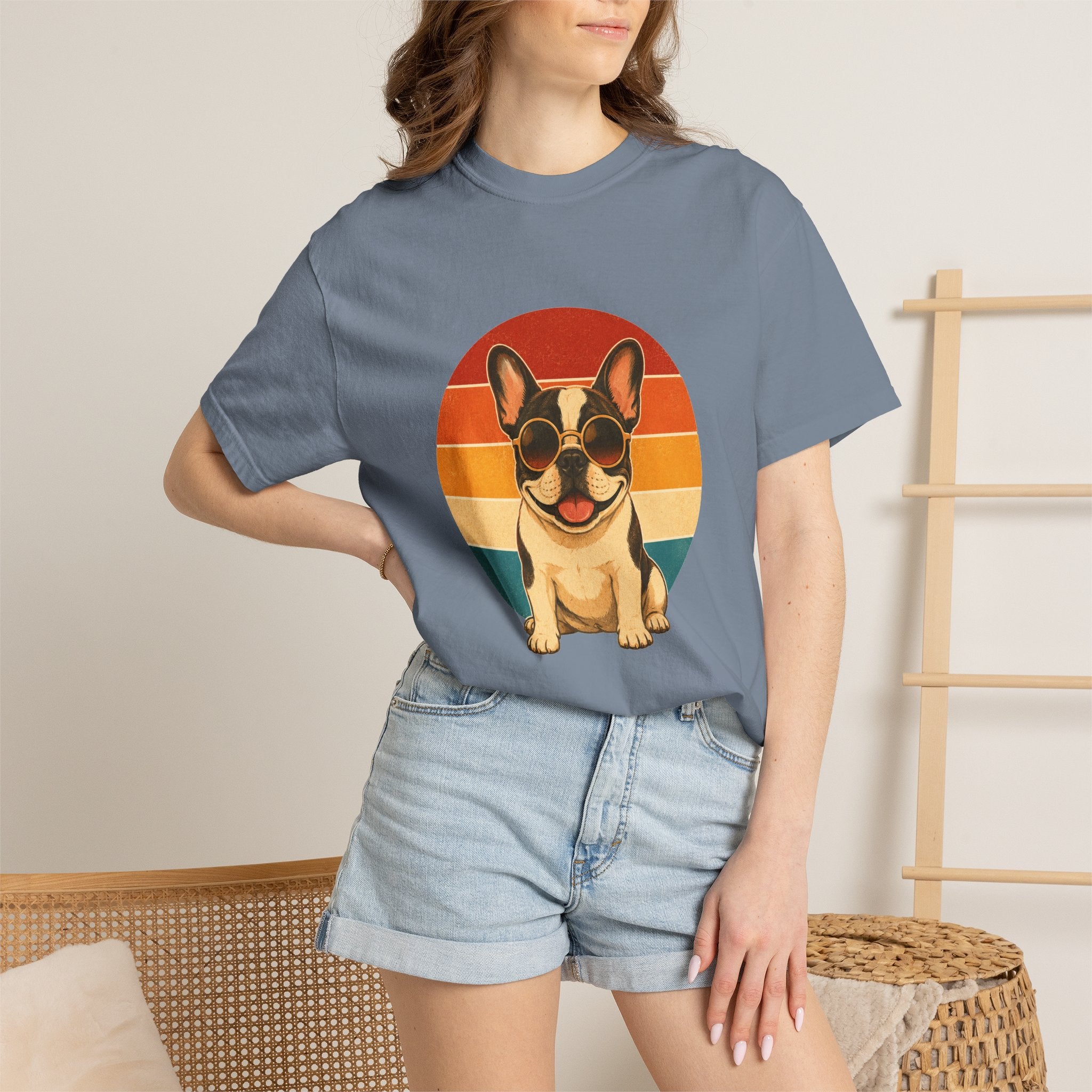 PawJoy French Bulldog Shades Retro Sunset Tee
