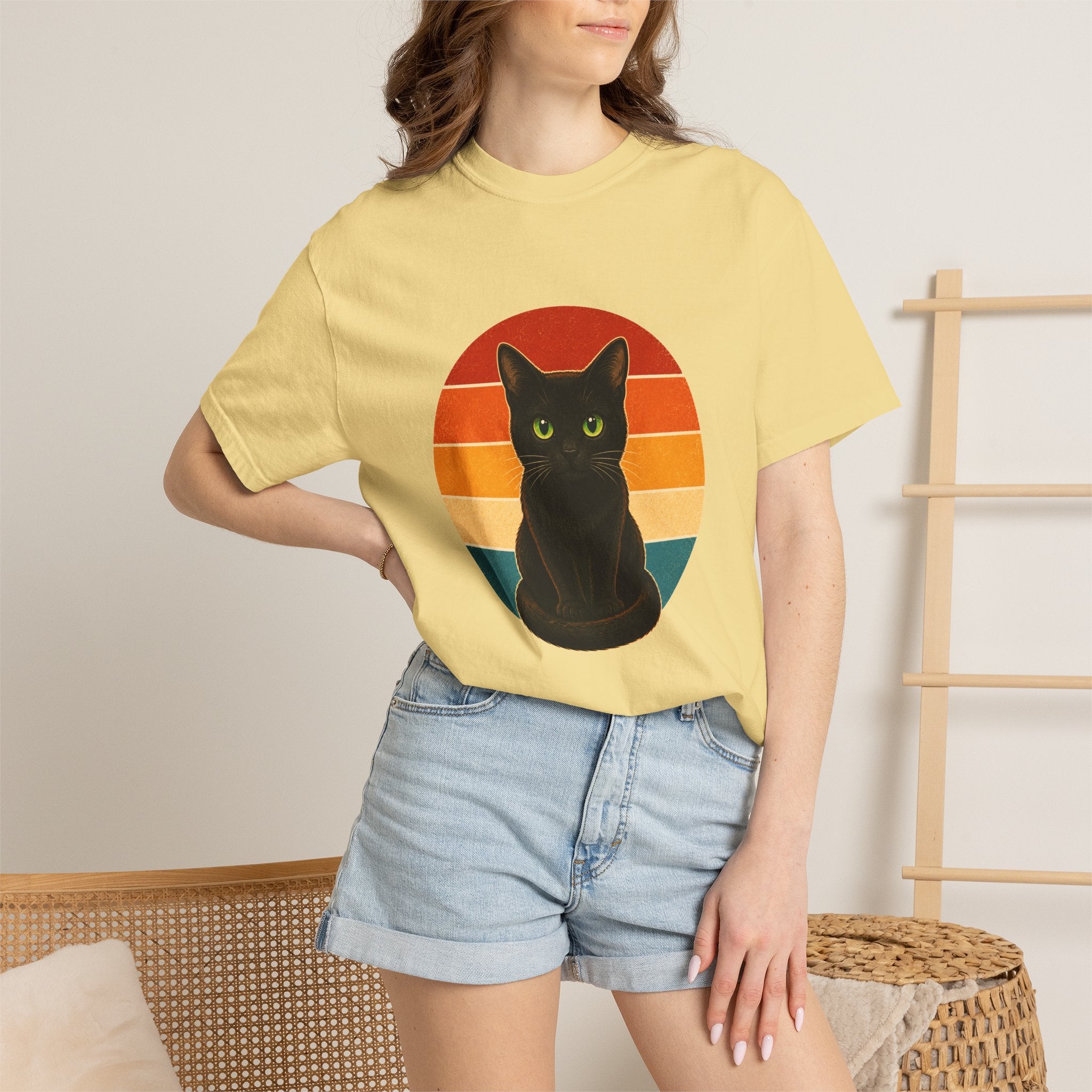 PawJoy Black Cat Retro Sunset Tee