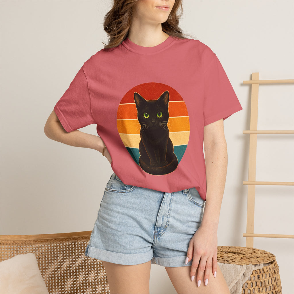 PawJoy Black Cat Retro Sunset Tee