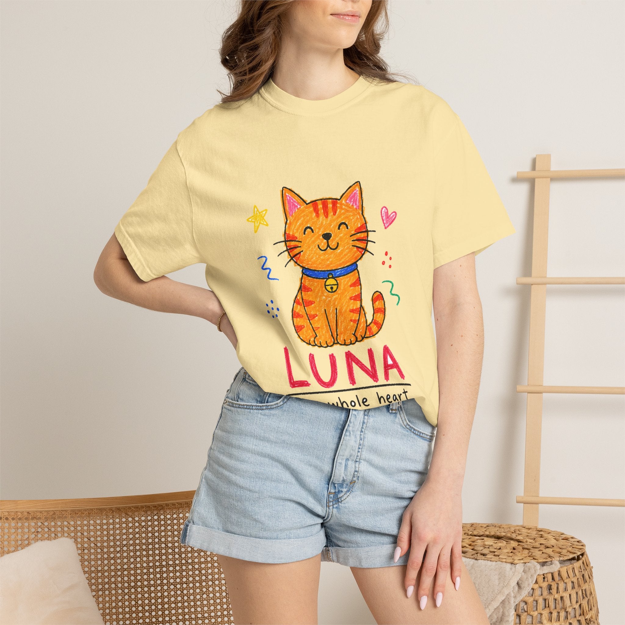 PawJoy Tabby Cat Custom Name Crayon Tee