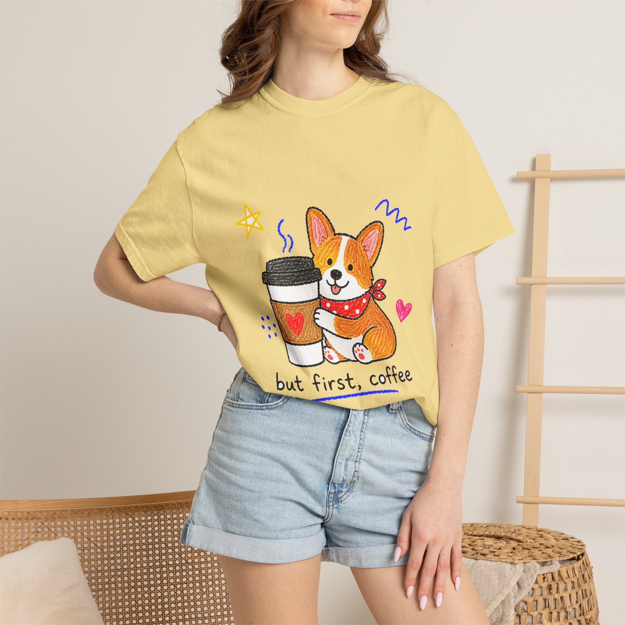 PawJoy Corgi Coffee Crayon Tee