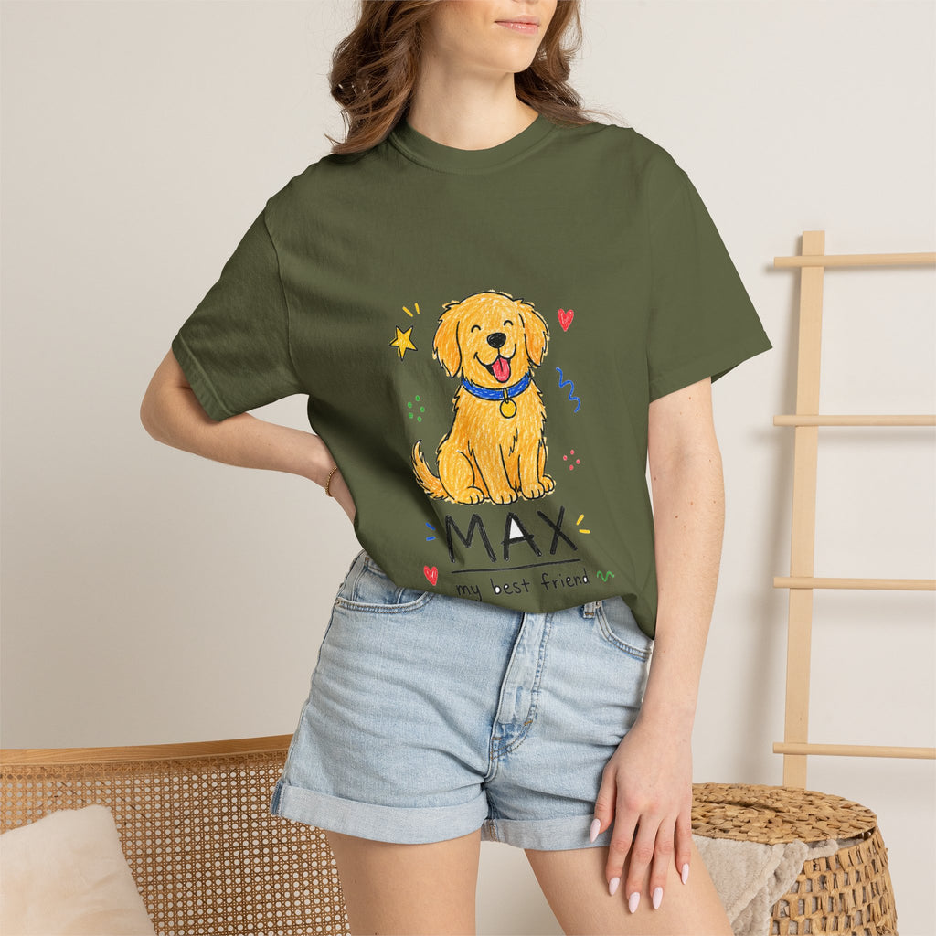 PawJoy Golden Retriever Custom Name Crayon Tee
