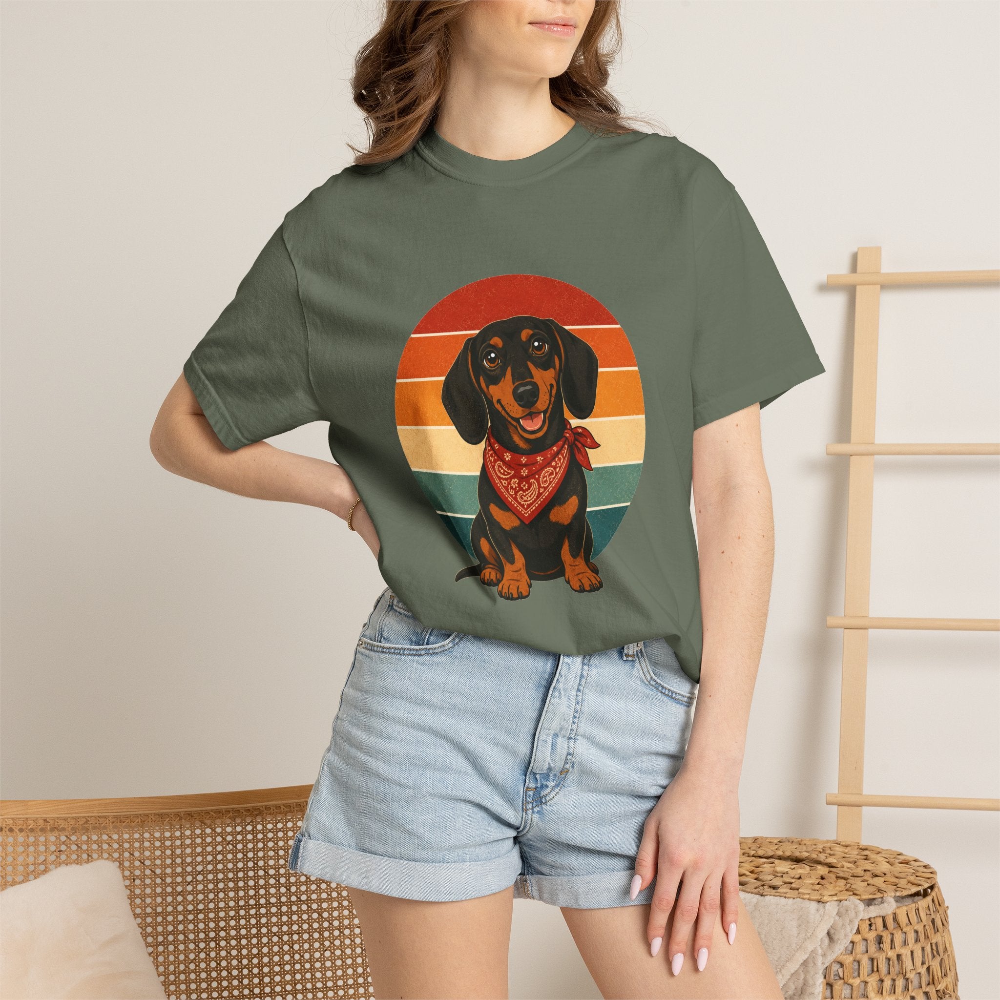 PawJoy Dachshund Bandana Retro Sunset Tee