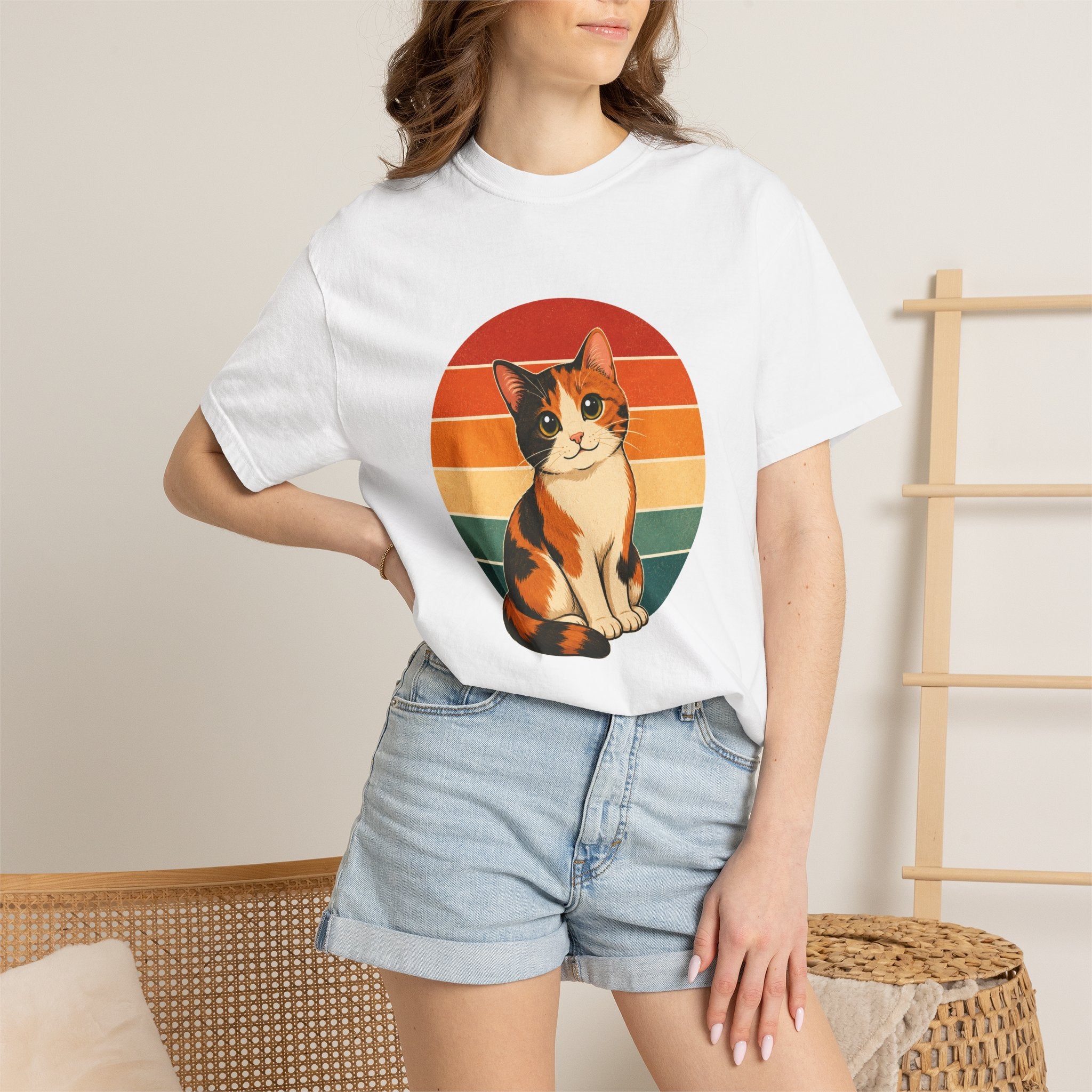 PawJoy Calico Cat Retro Sunset Tee