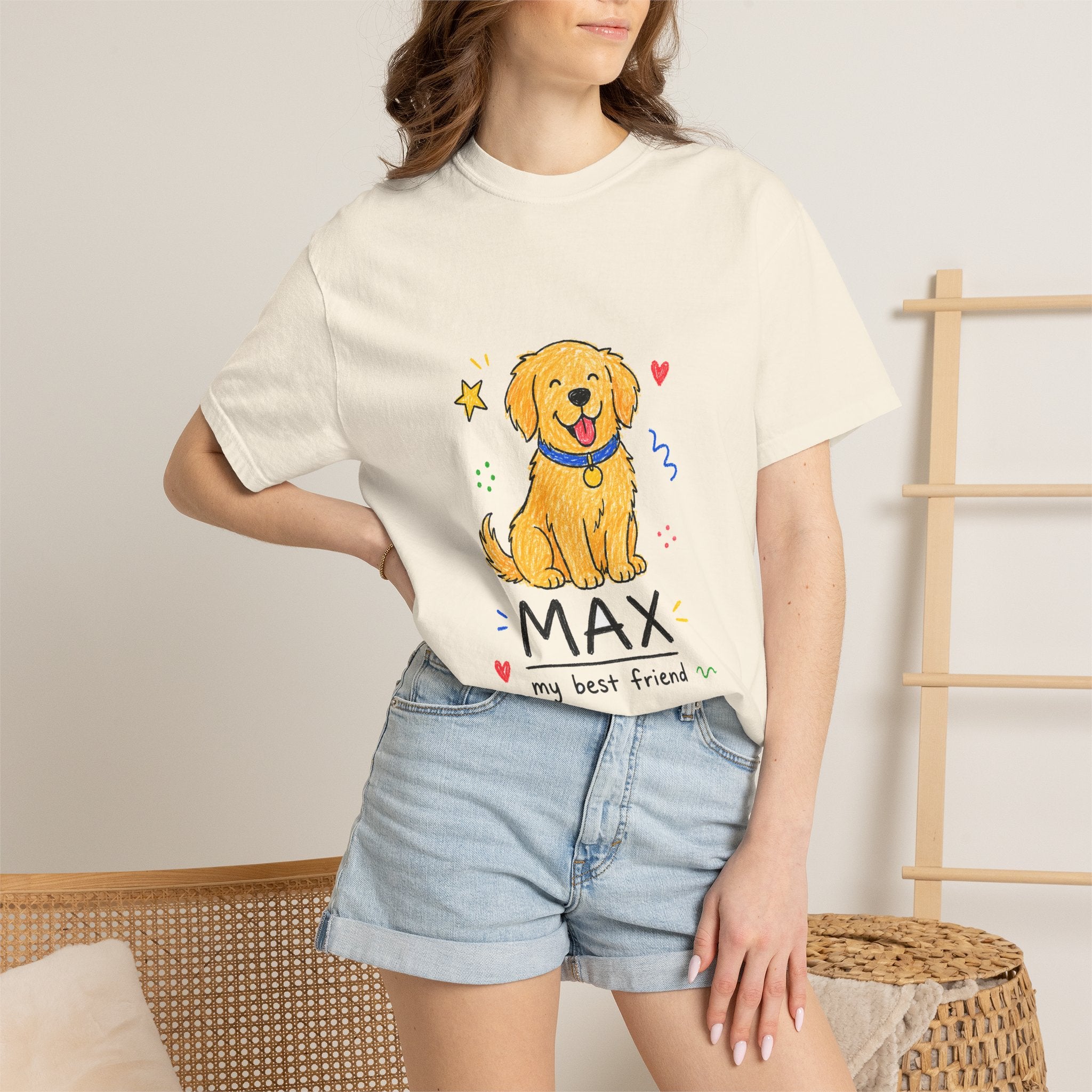 PawJoy Golden Retriever Custom Name Crayon Tee