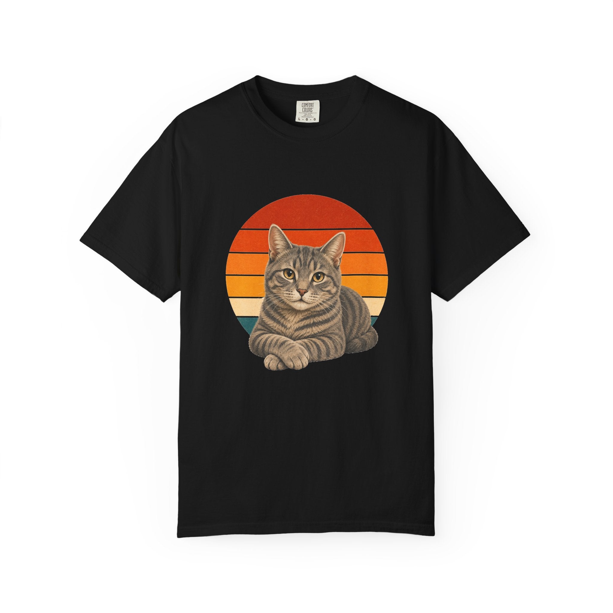 PawJoy Grey Tabby Cat Retro Sunset Tee