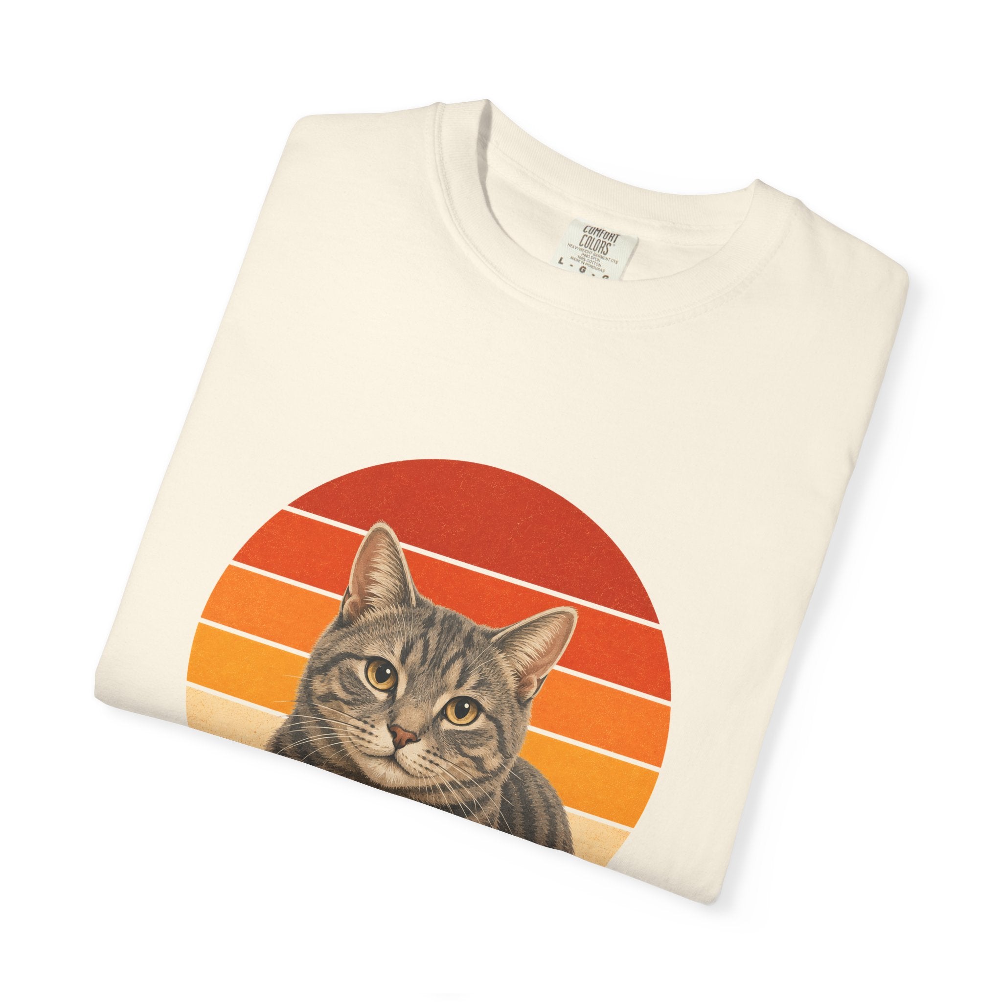 PawJoy Grey Tabby Cat Retro Sunset Tee