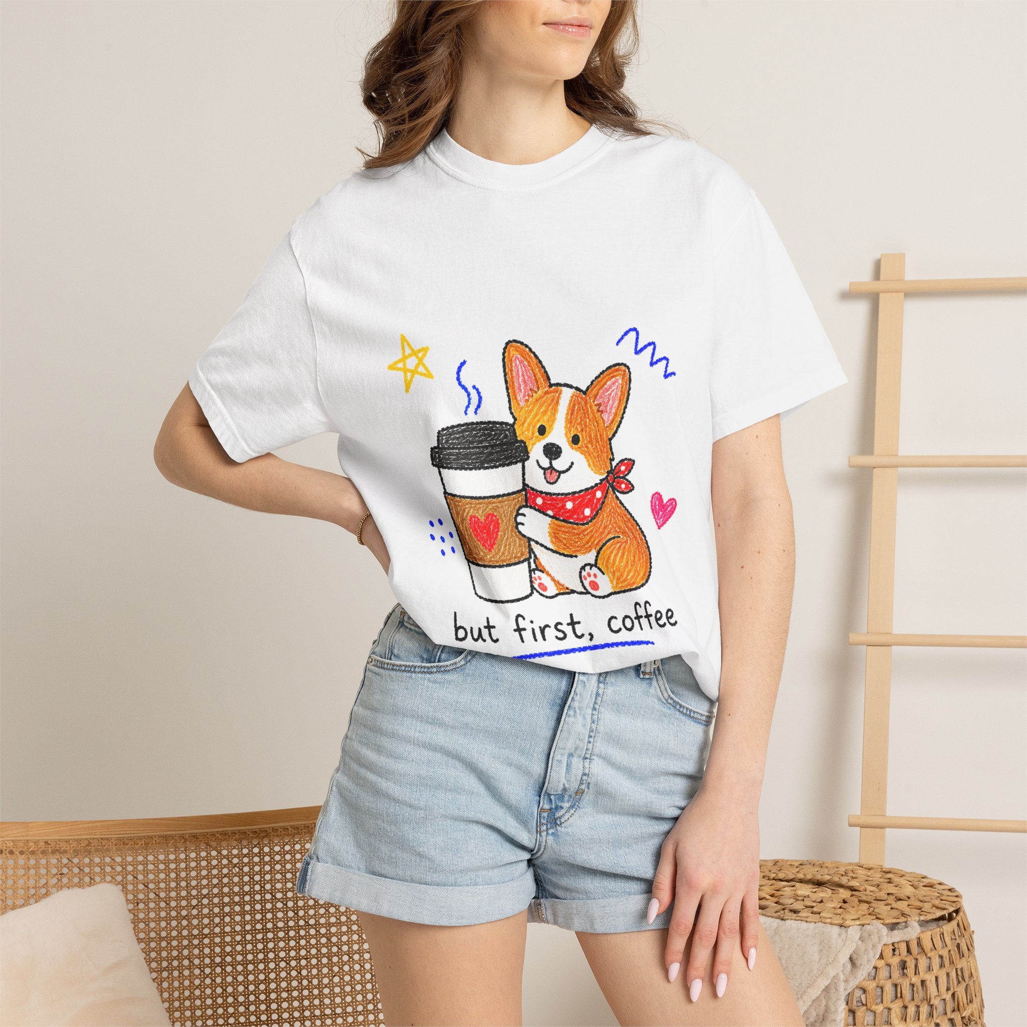 PawJoy Corgi Coffee Crayon Tee