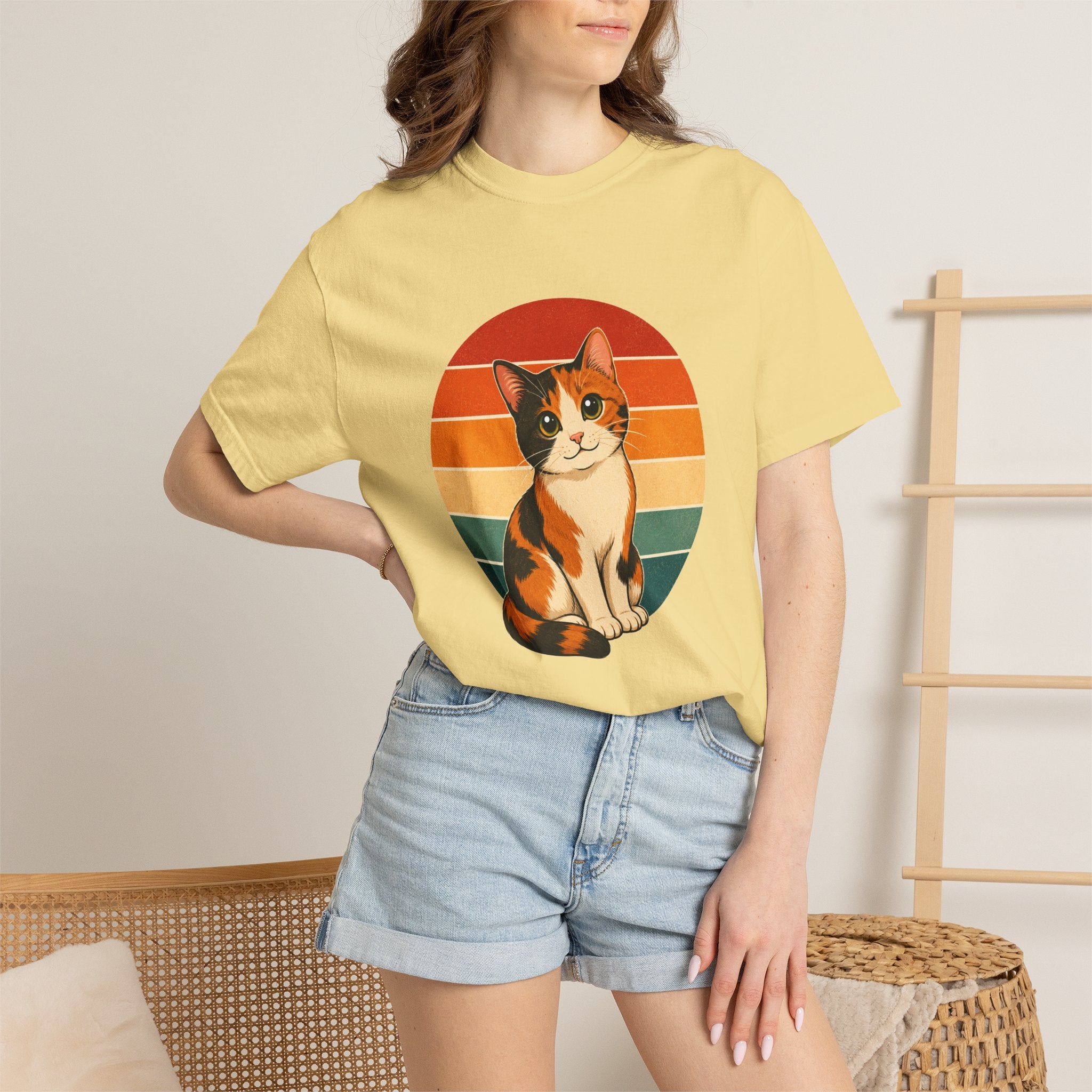 PawJoy Calico Cat Retro Sunset Tee