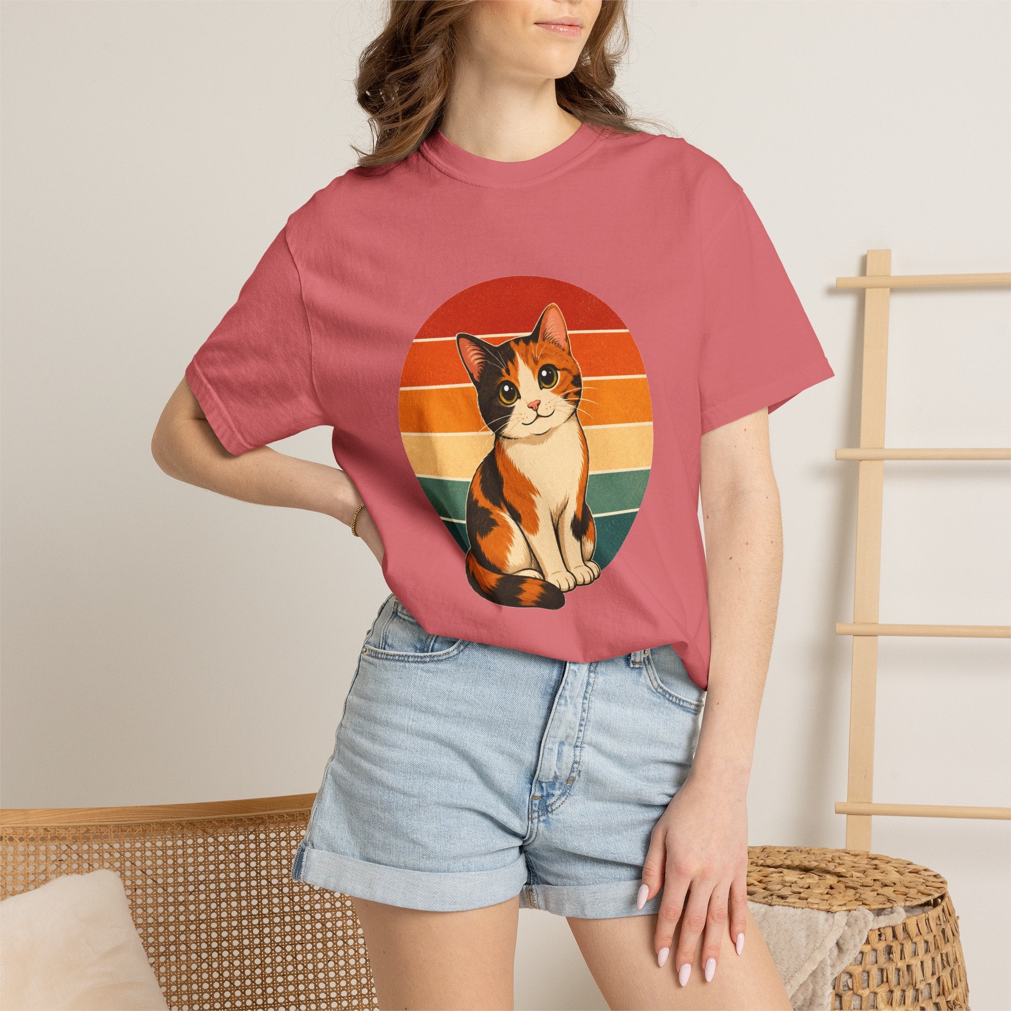 PawJoy Calico Cat Retro Sunset Tee