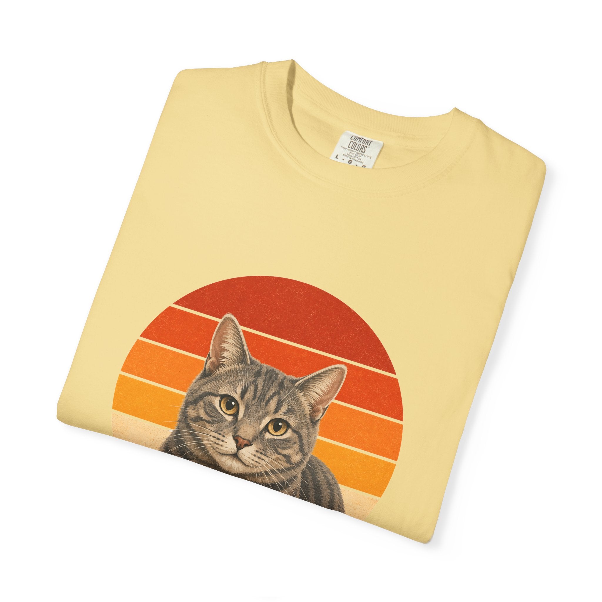 PawJoy Grey Tabby Cat Retro Sunset Tee