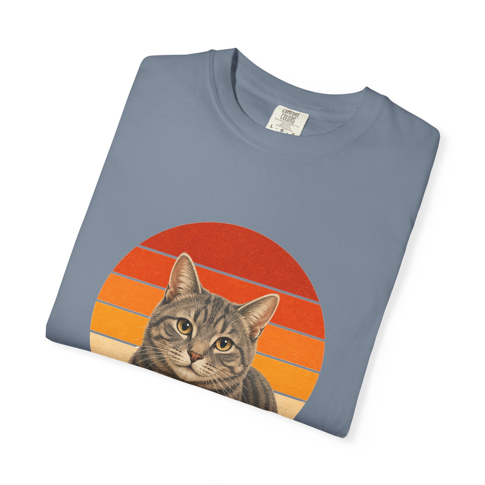 PawJoy Grey Tabby Cat Retro Sunset Tee