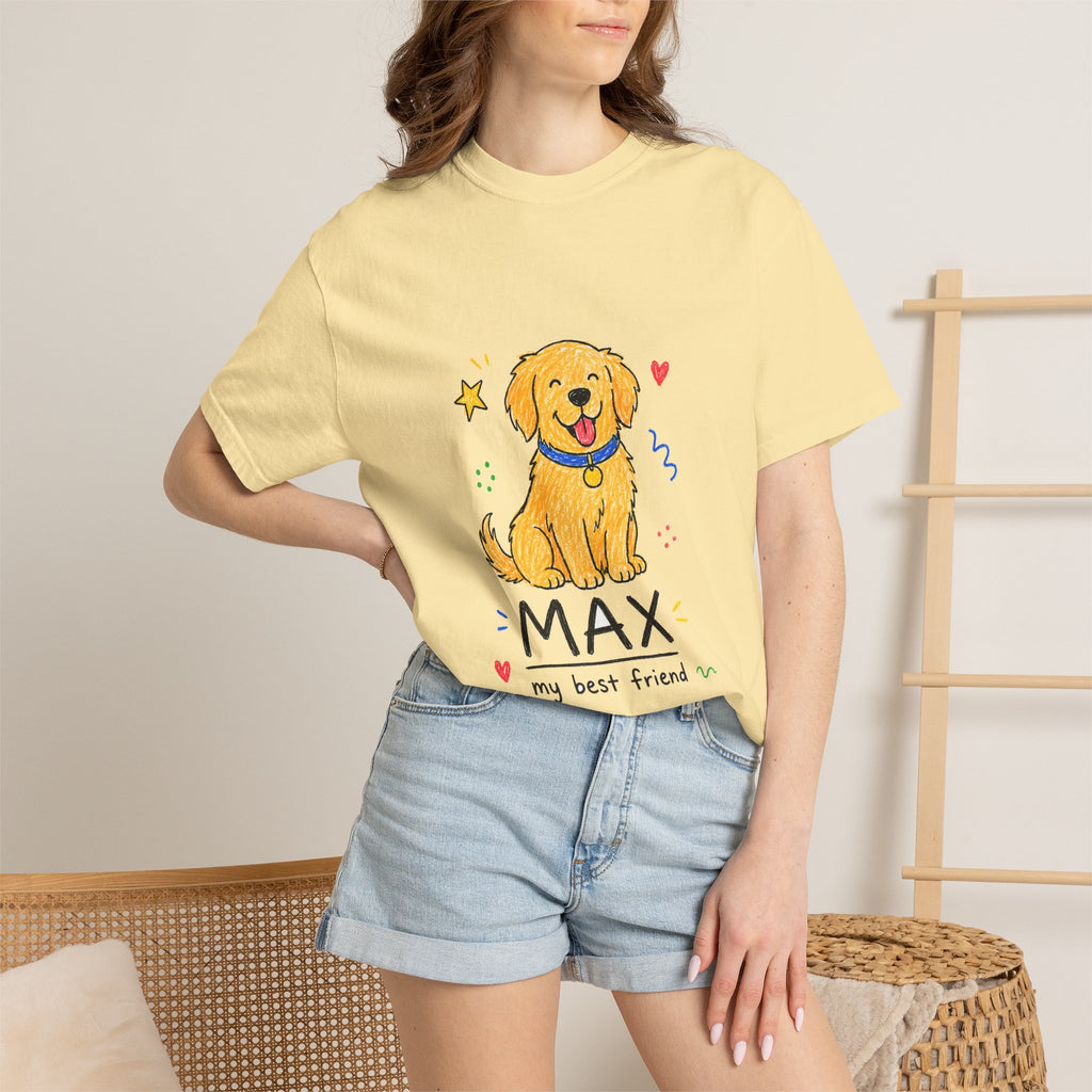 PawJoy Golden Retriever Custom Name Crayon Tee
