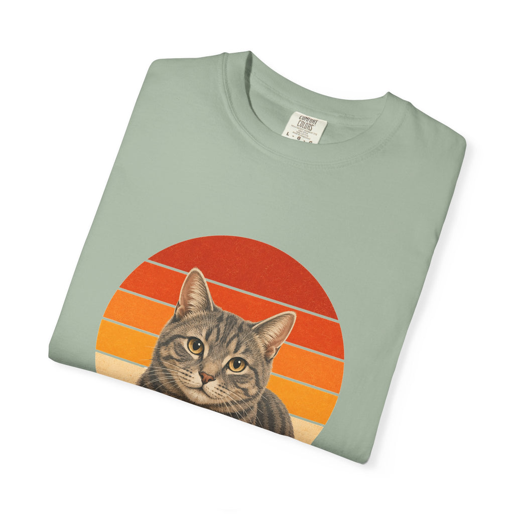 PawJoy Grey Tabby Cat Retro Sunset Tee