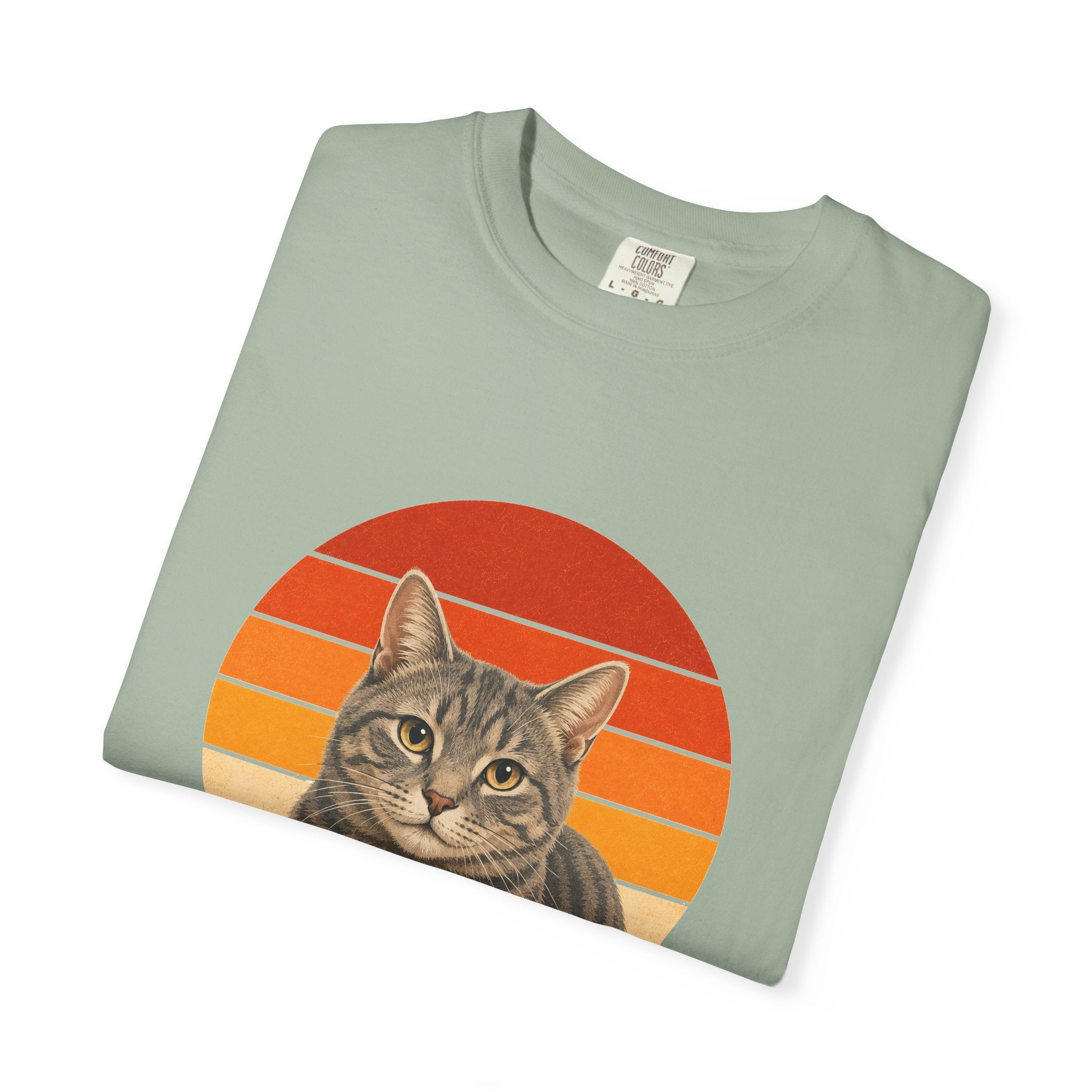 PawJoy Grey Tabby Cat Retro Sunset Tee