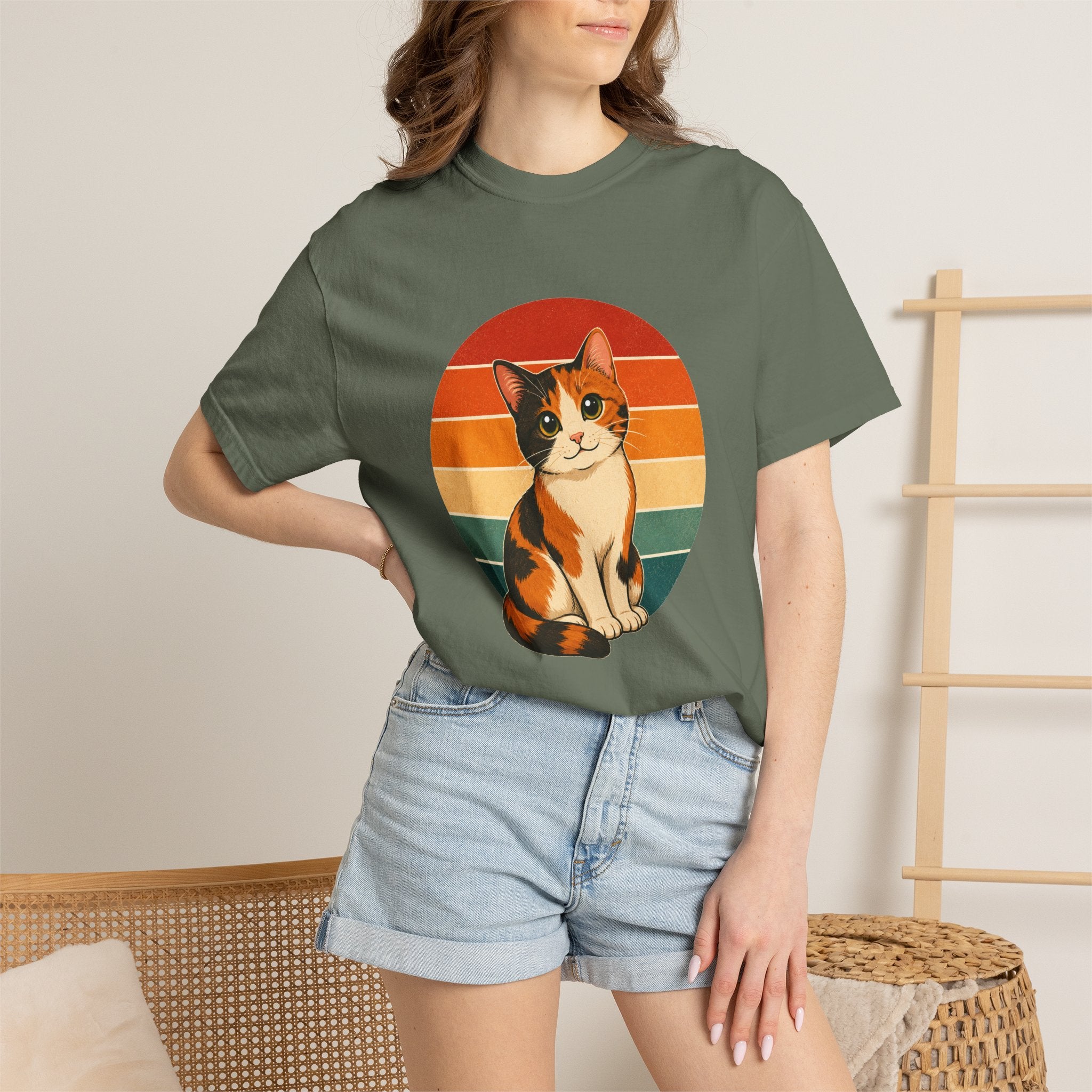 PawJoy Calico Cat Retro Sunset Tee
