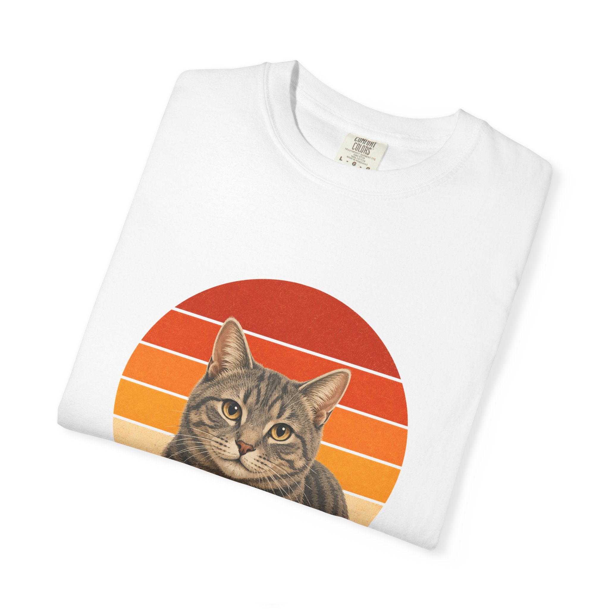 PawJoy Grey Tabby Cat Retro Sunset Tee