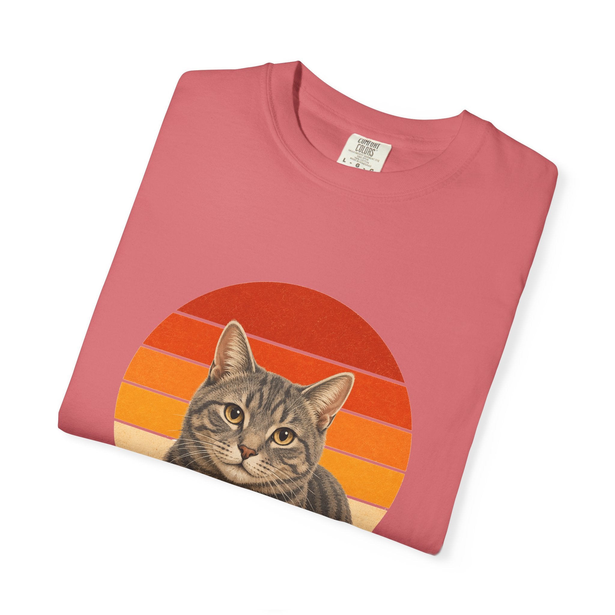 PawJoy Grey Tabby Cat Retro Sunset Tee