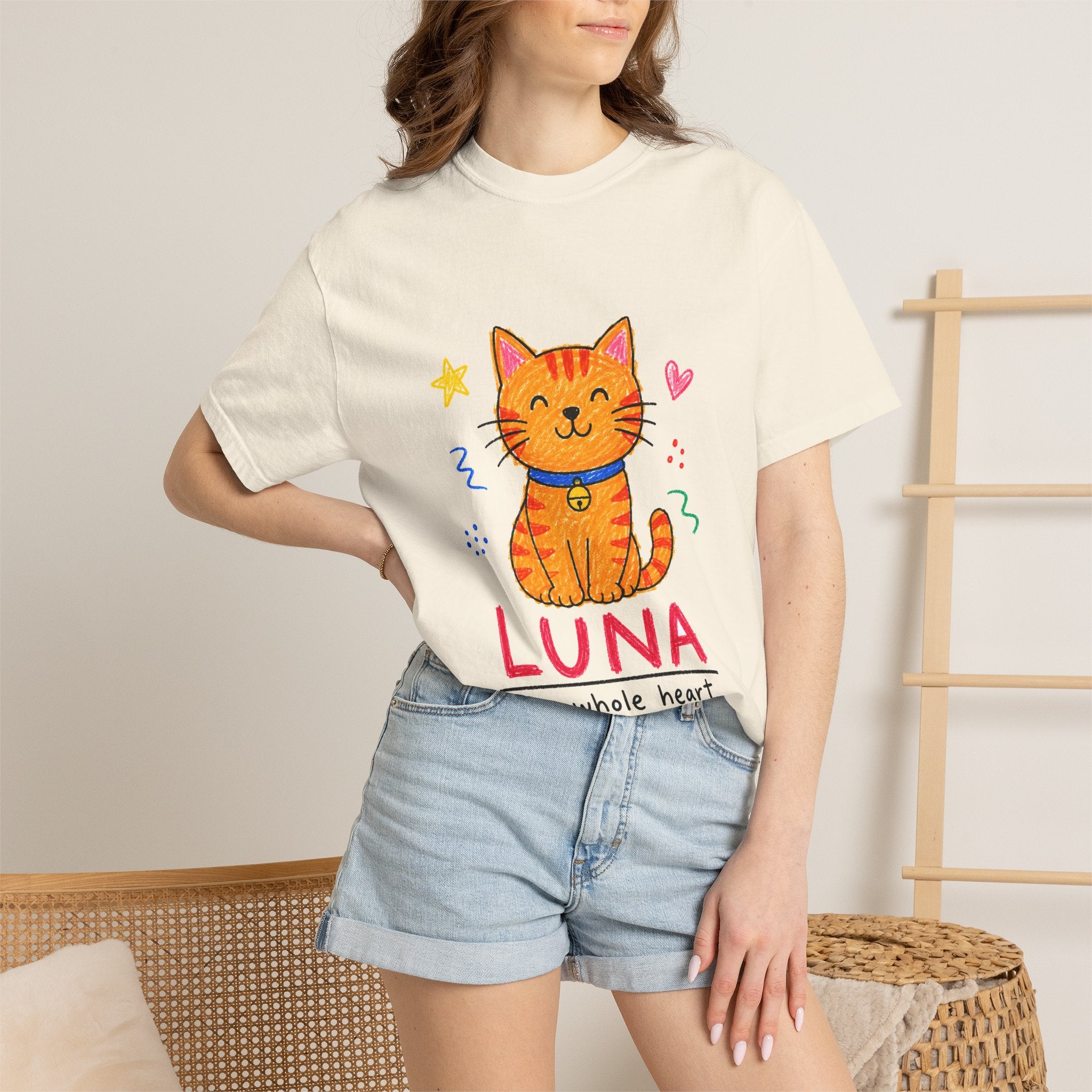 PawJoy Tabby Cat Custom Name Crayon Tee