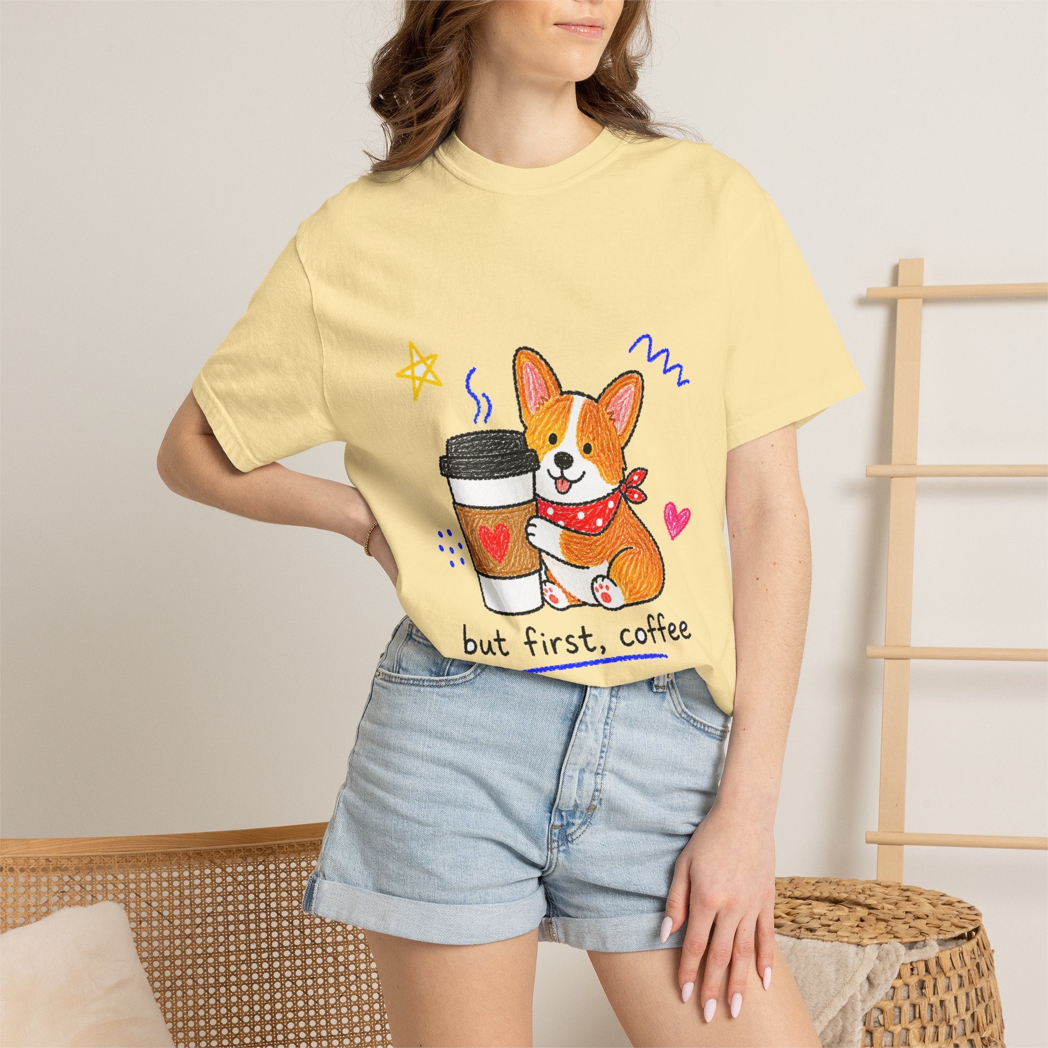 PawJoy Corgi Coffee Crayon Tee