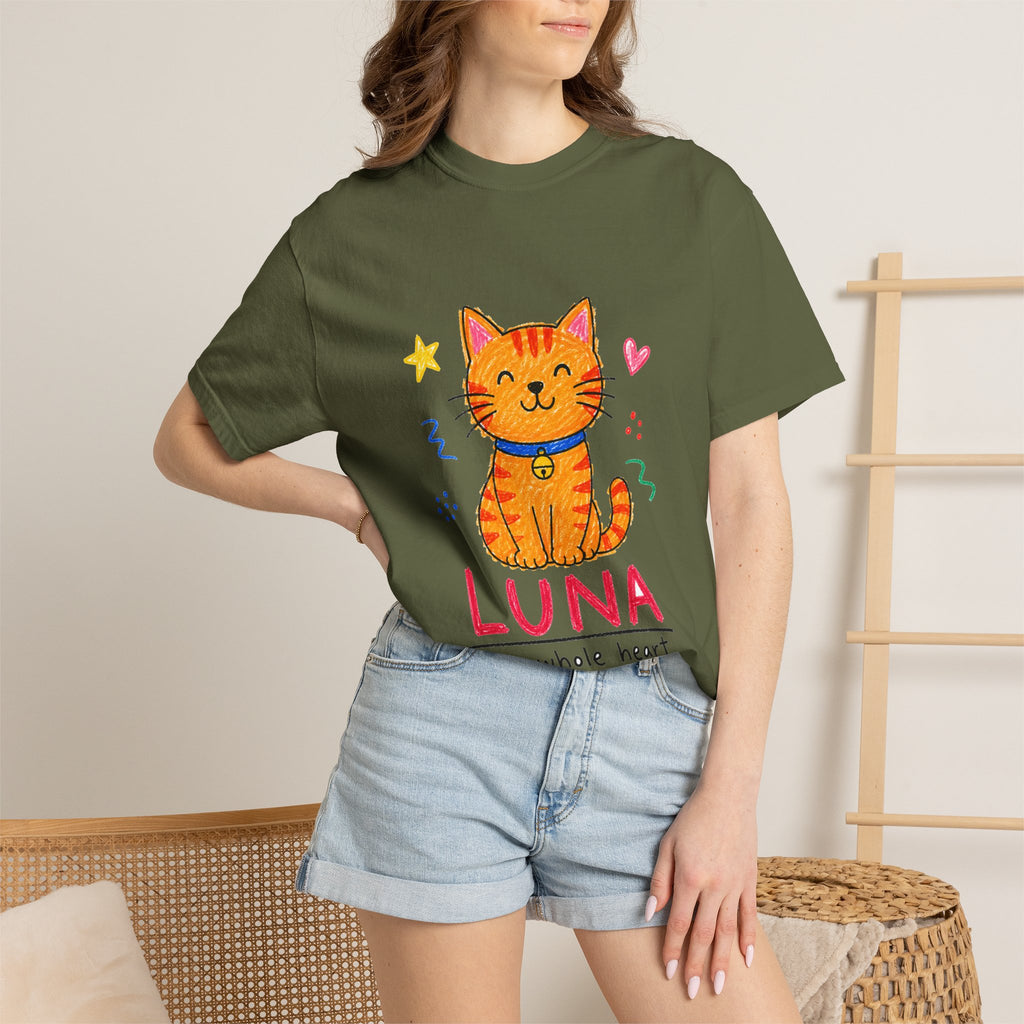PawJoy Tabby Cat Custom Name Crayon Tee