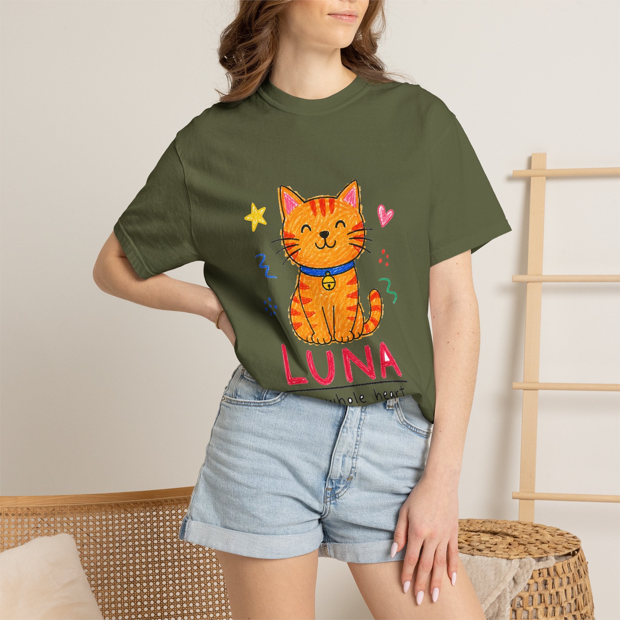 PawJoy Tabby Cat Custom Name Crayon Tee
