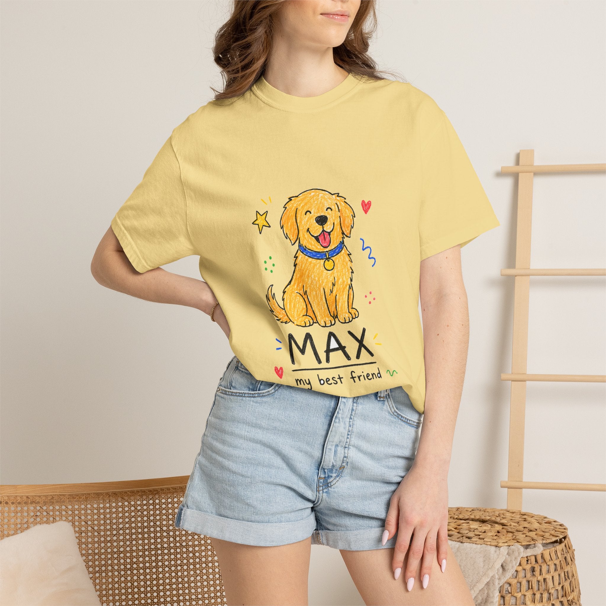 PawJoy Golden Retriever Custom Name Crayon Tee