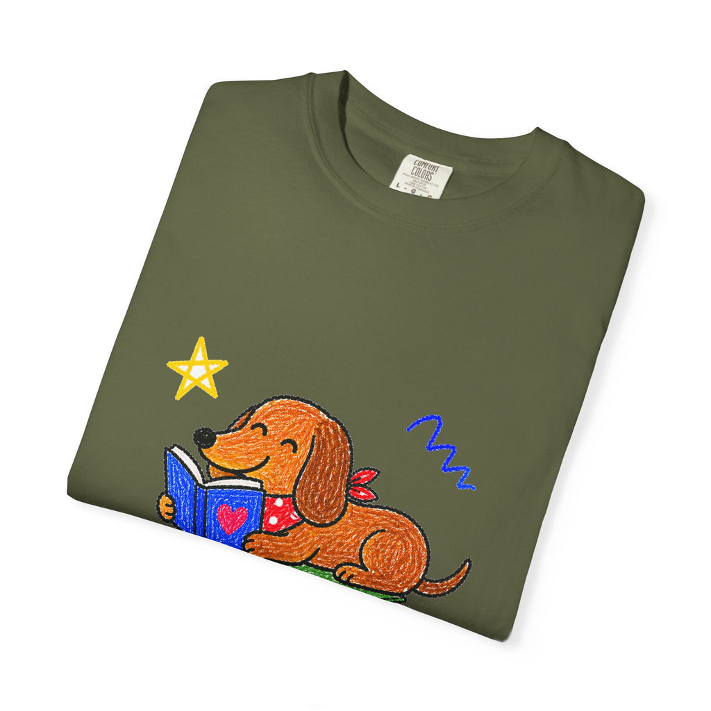PawJoy Dachshund Book Lover Crayon Tee