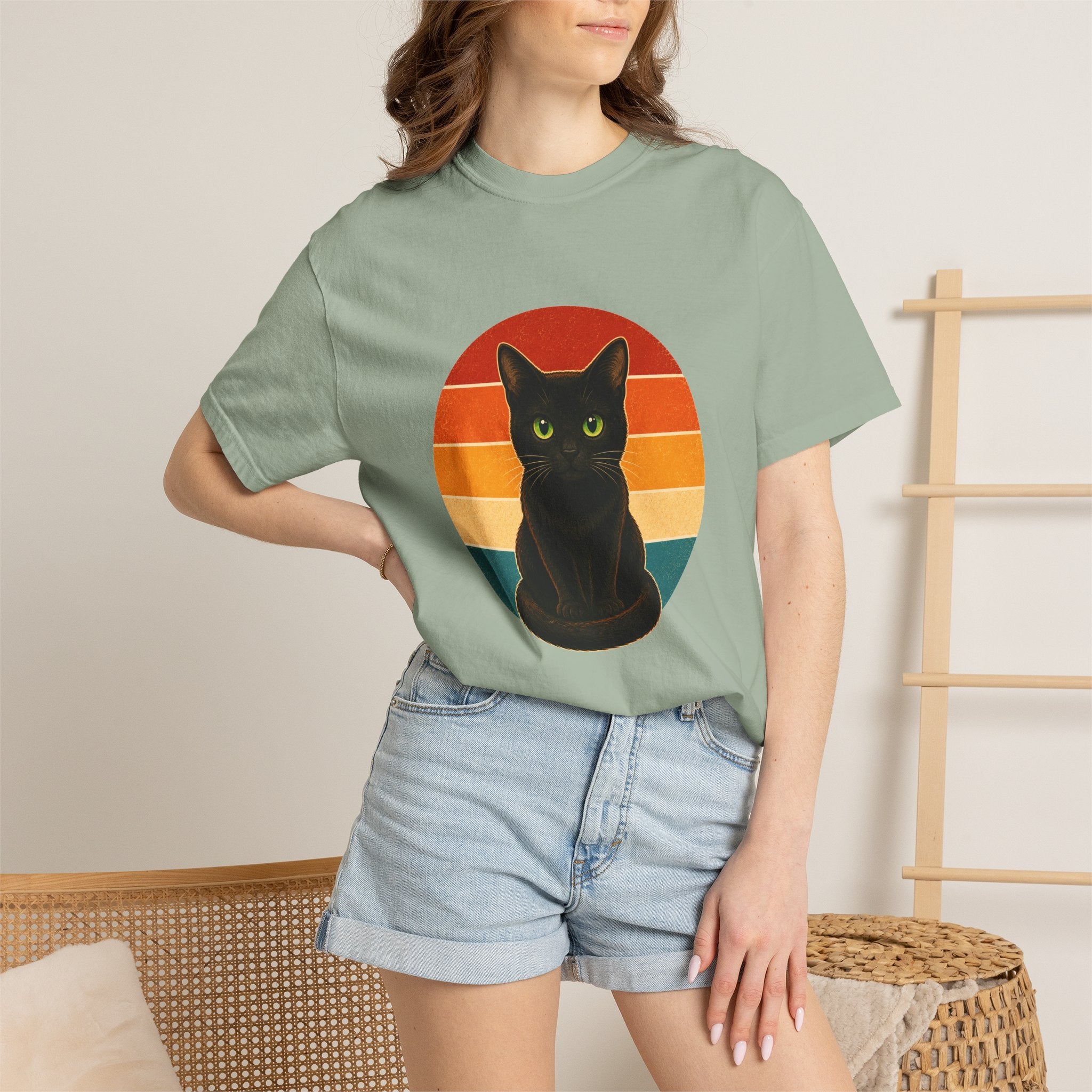 PawJoy Black Cat Retro Sunset Tee