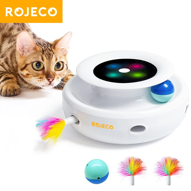 PawJoy 2-in-1 Interactive Cat Toy Set — Auto Feather & Ball