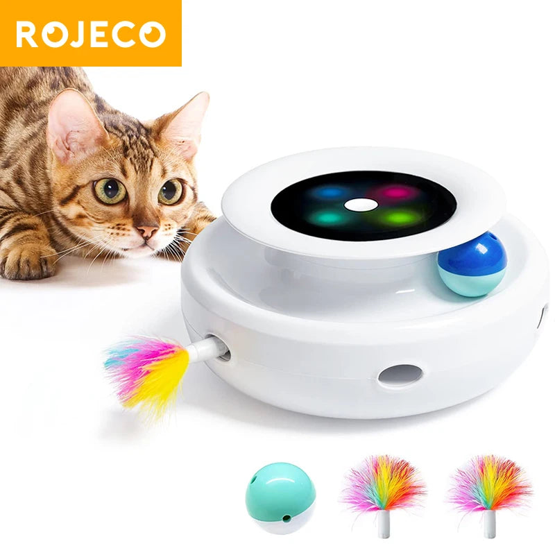 PawJoy 2-in-1 Interactive Cat Toy Set — Auto Feather & Ball